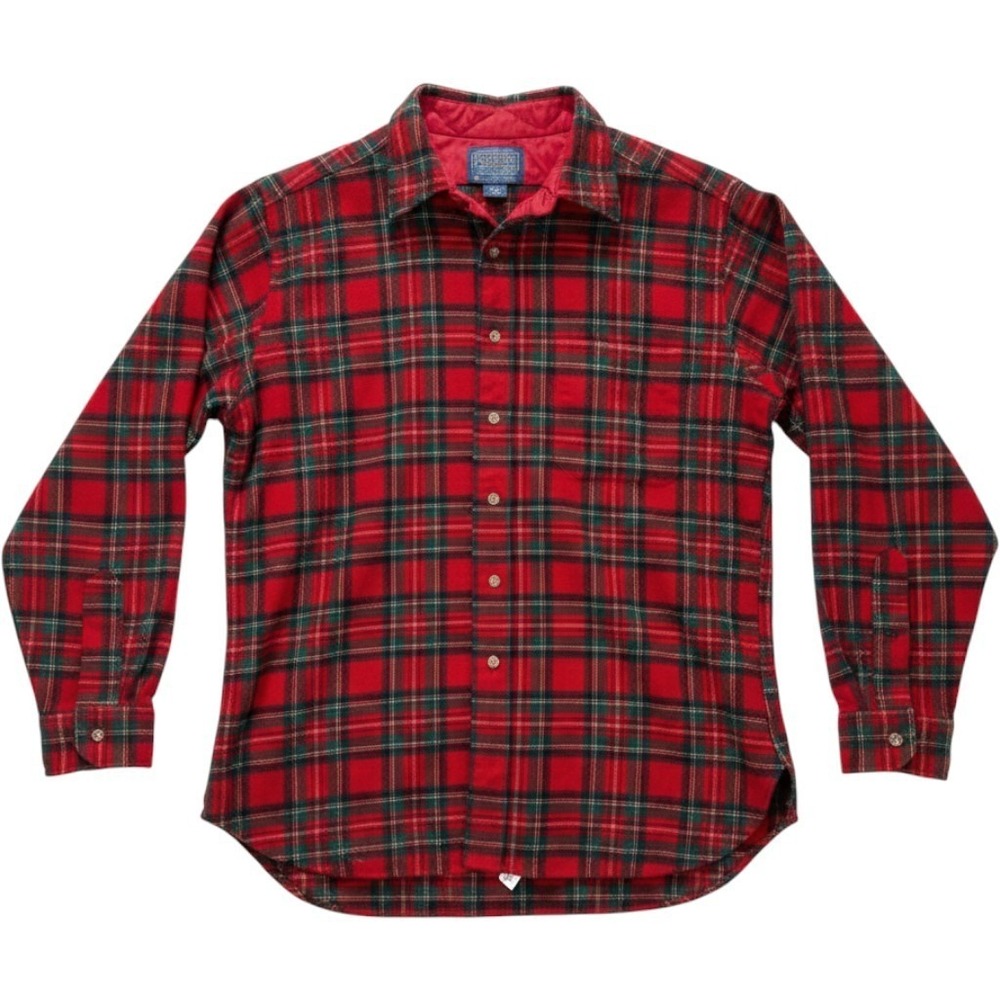 Pendleton Mens VTG Red Tartan Plaid  Virgin Wool Flannel Button Down Shirt L USA